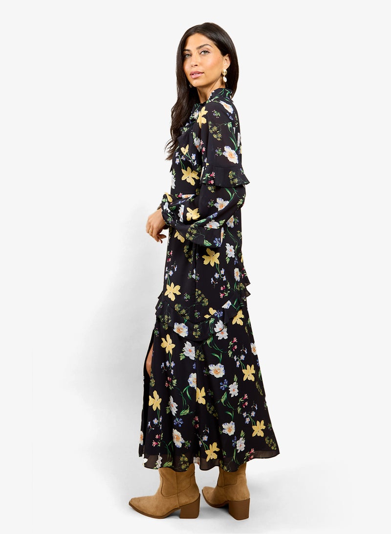 Little Mistress Floral Frill Midi Dress - Image 4